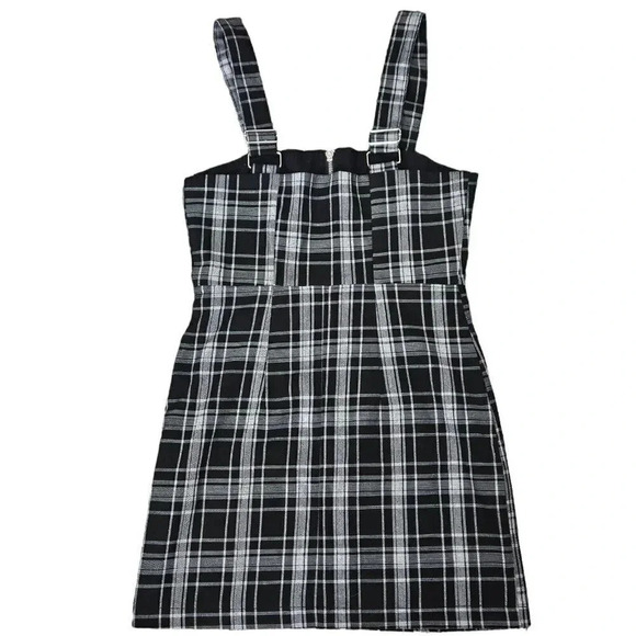 Forever 21 Plaid Jumper Dress Black White Size Small‎ zip front Overall - Picture 3 of 8
